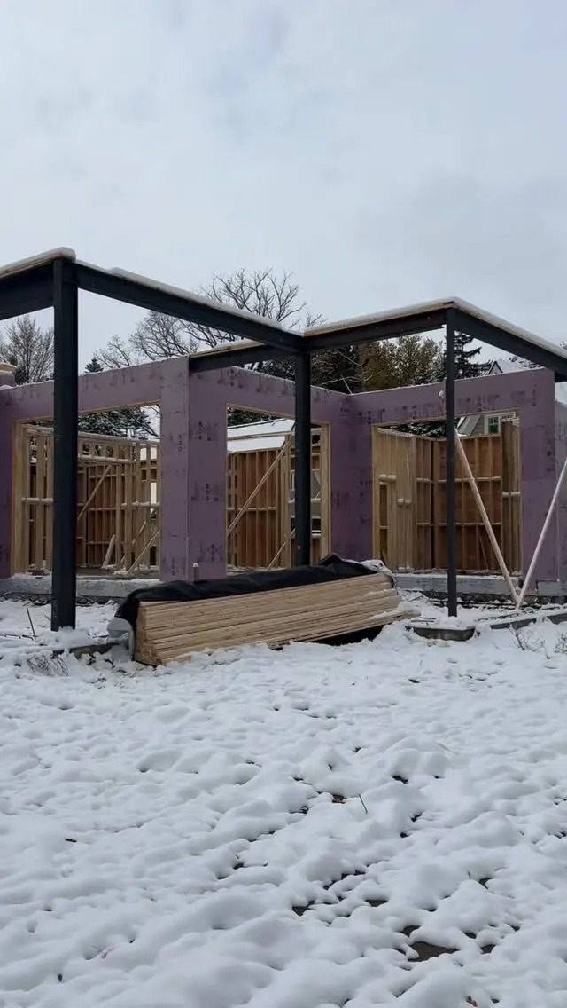Steel frame on a residential site in winter